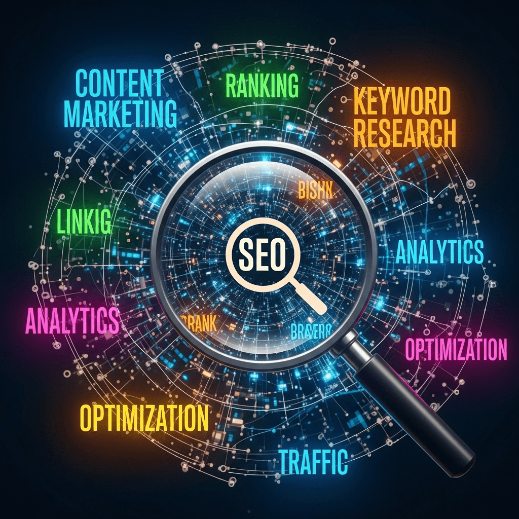 Illustration de tactiques SEO professionnelles visant à améliorer le référencement et la visibilité en ligne de manière durable